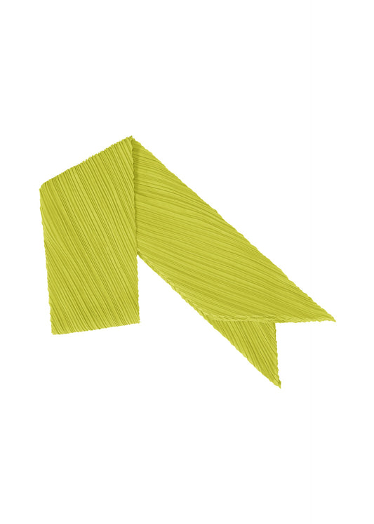 A product shot of the PLEATS PLEASE ISSEY MIYAKE MONTHLY SCARF JUNE stole in yellow green.