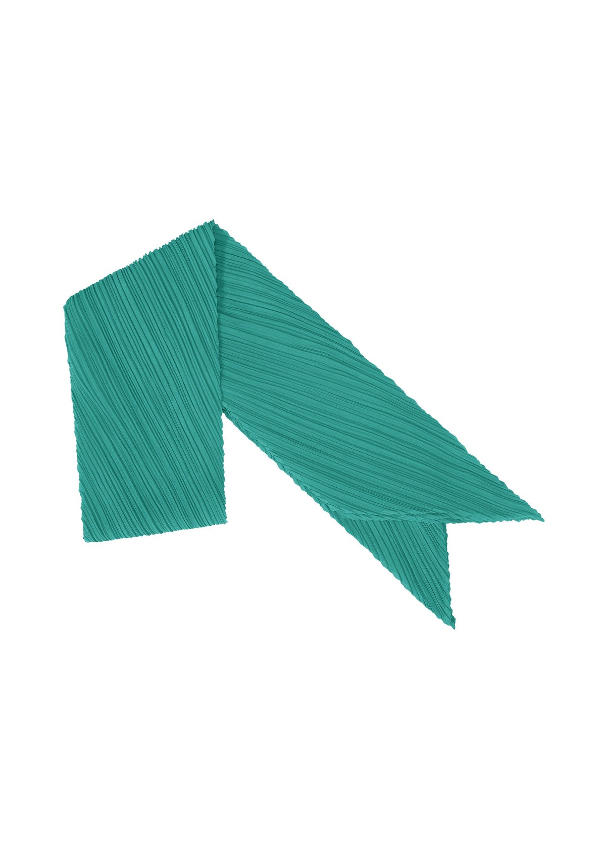 A product shot of the PLEATS PLEASE ISSEY MIYAKE MONTHLY SCARF JUNE stole in blue green.