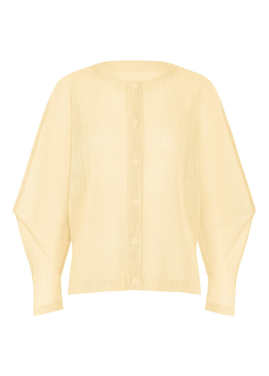A product shot of the PLEATS PLEASE ISSEY MIYAKE TATAMI AUGUST cardigan in off white.