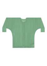 A detail shot of the PLEATS PLEASE ISSEY MIYAKE TATAMI AUGUST cardigan.