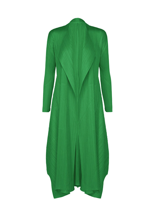 A product shot of the PLEATS PLEASE ISSEY MIYAKE MONTHLY COLORS : OCTOBER coat in green.