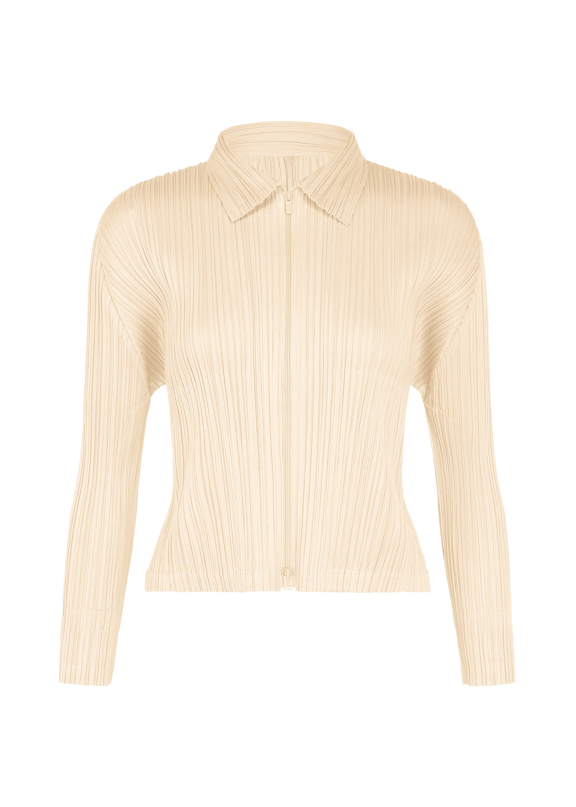 A product shot of the PLEATS PLEASE ISSEY MIYAKE MONTHLY COLORS : AUGUST blouson in off white.