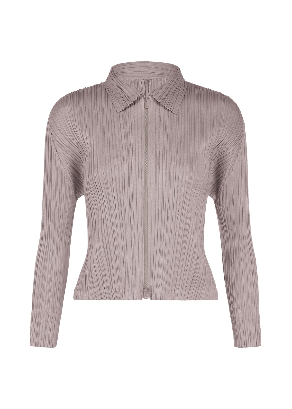 A product shot of the PLEATS PLEASE ISSEY MIYAKE MONTHLY COLORS : AUGUST blouson in grayish purple.