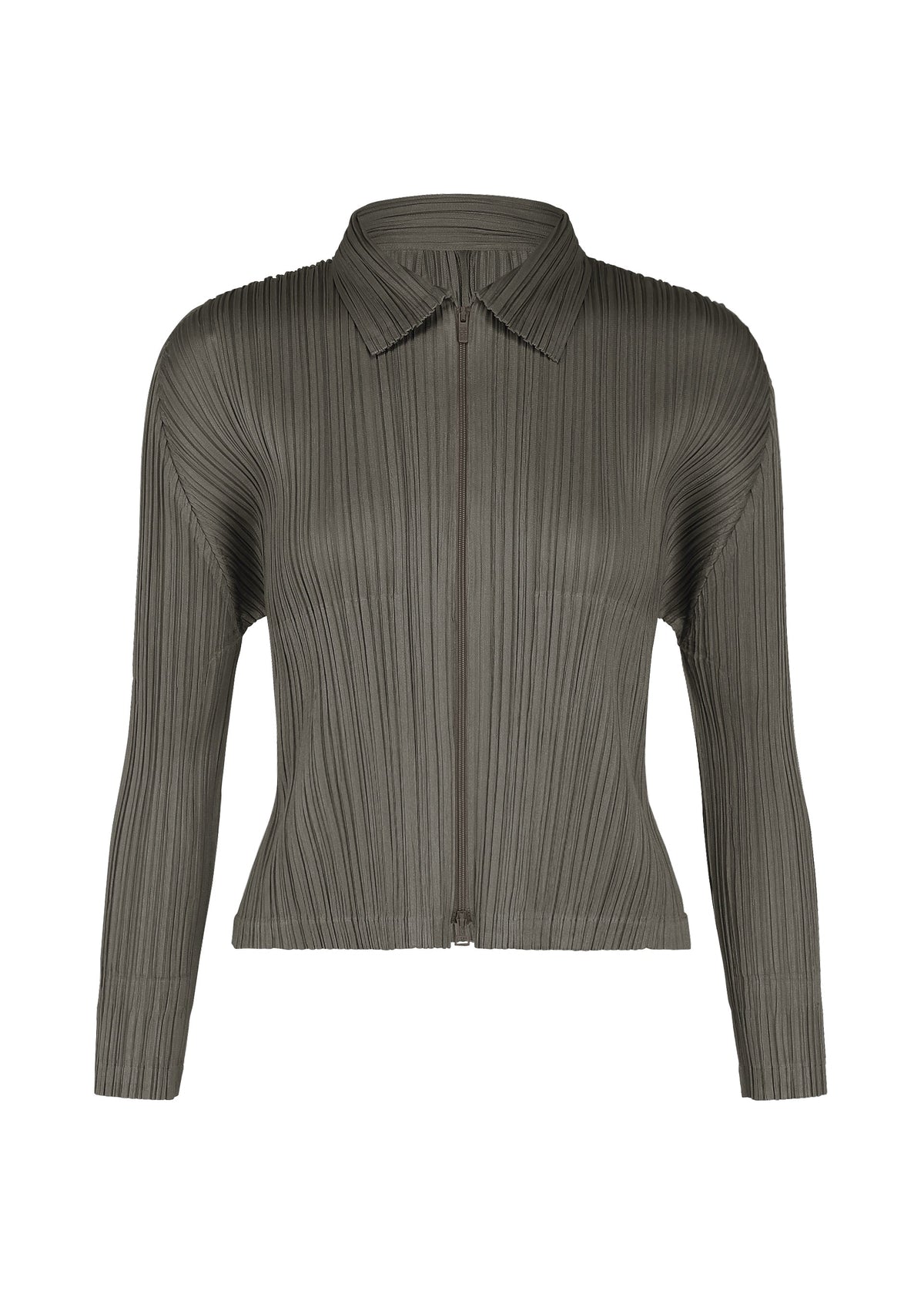 A product shot of the PLEATS PLEASE ISSEY MIYAKE MONTHLY COLORS : AUGUST blouson in charcoal.
