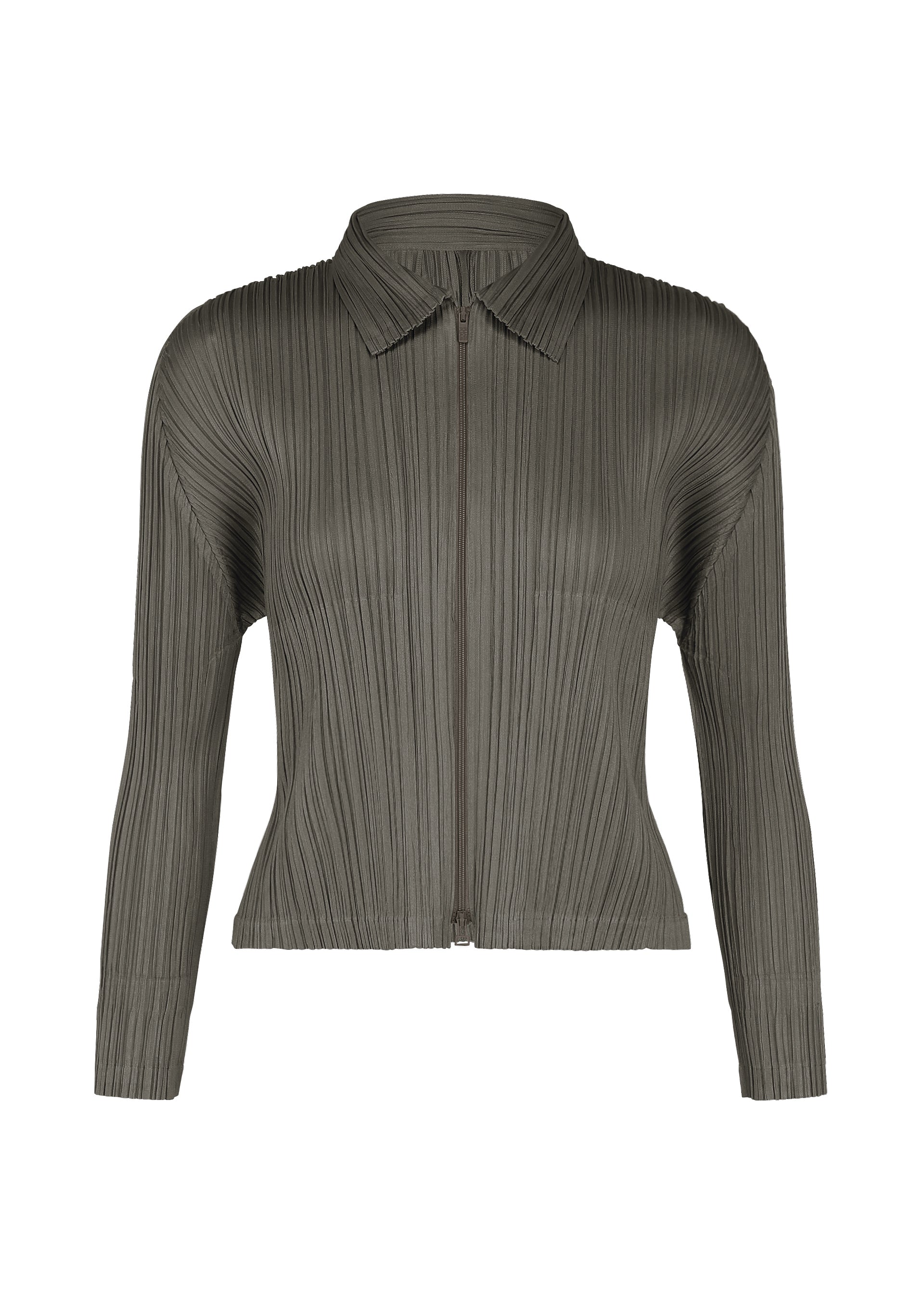 A product shot of the PLEATS PLEASE ISSEY MIYAKE MONTHLY COLORS : AUGUST blouson in charcoal.
