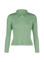 A product shot of the PLEATS PLEASE ISSEY MIYAKE MONTHLY COLORS : AUGUST blouson in grayish green.