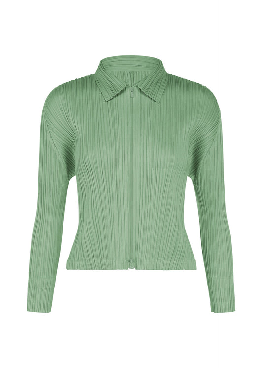 A product shot of the PLEATS PLEASE ISSEY MIYAKE MONTHLY COLORS : AUGUST blouson in grayish green.