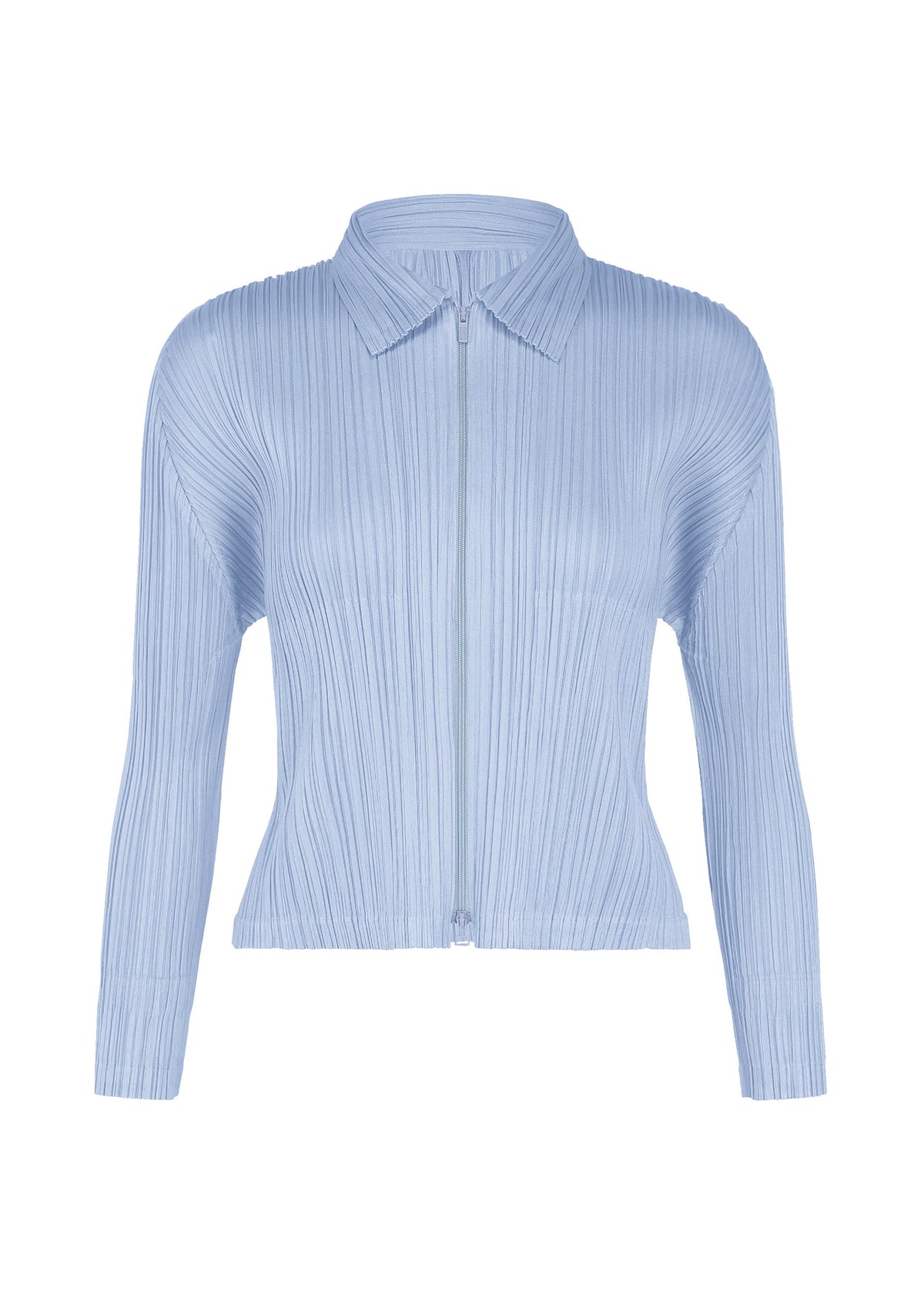 A product shot of the PLEATS PLEASE ISSEY MIYAKE MONTHLY COLORS : AUGUST blouson in light blue.