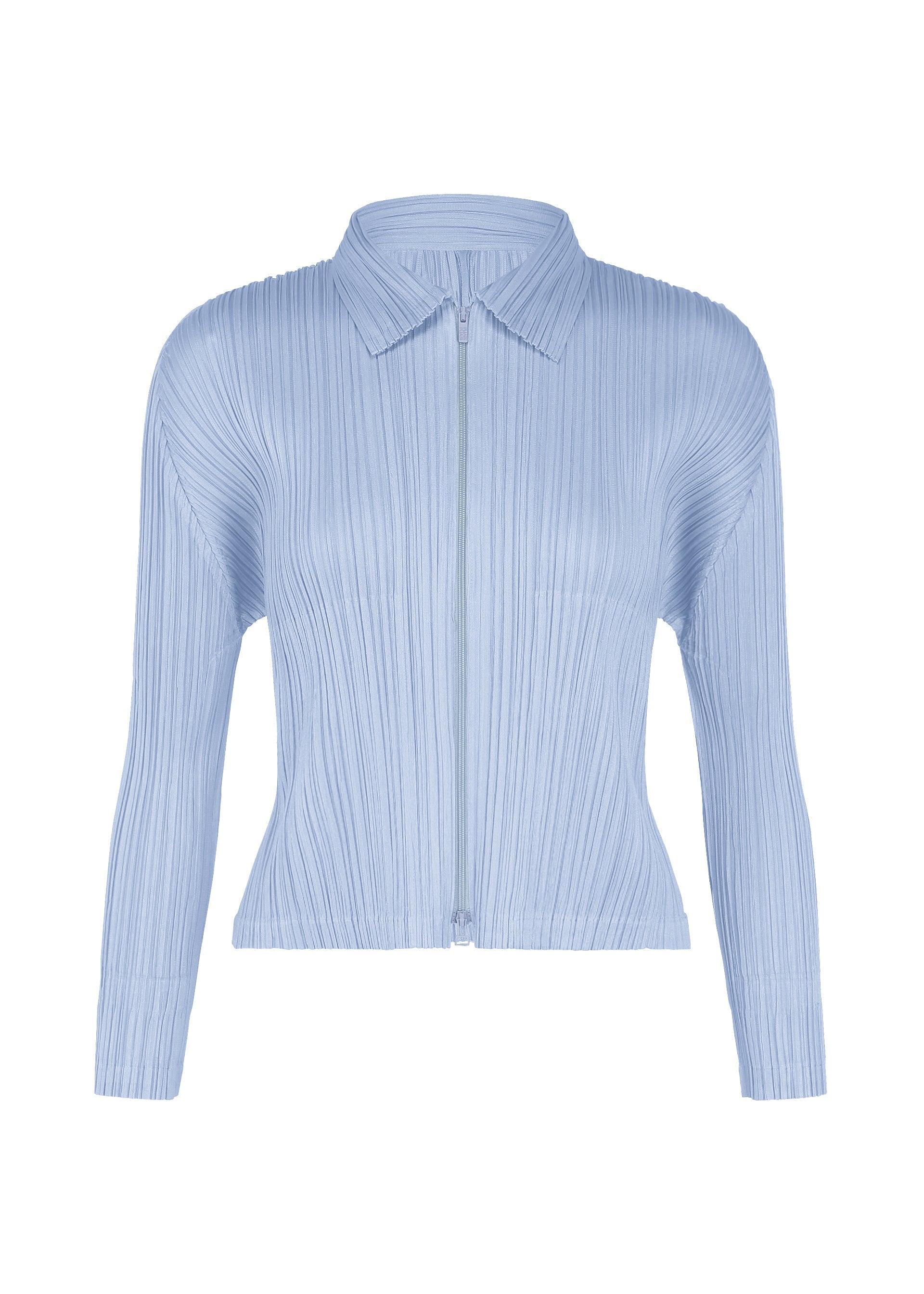 A product shot of the PLEATS PLEASE ISSEY MIYAKE MONTHLY COLORS : AUGUST blouson in light blue.