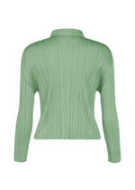 A detail shot of the PLEATS PLEASE ISSEY MIYAKE MONTHLY COLORS : AUGUST blouson.