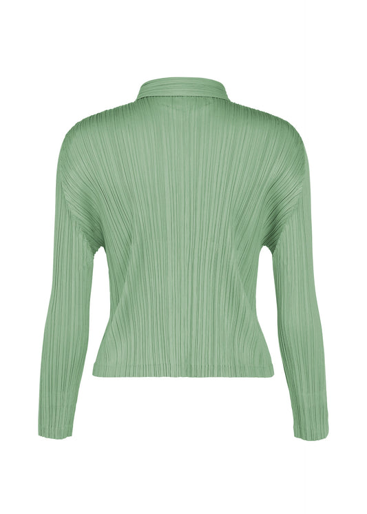A detail shot of the PLEATS PLEASE ISSEY MIYAKE MONTHLY COLORS : AUGUST blouson.