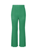 A product shot of the PLEATS PLEASE ISSEY MIYAKE MONTHLY COLORS : JULY pants in fresh green.