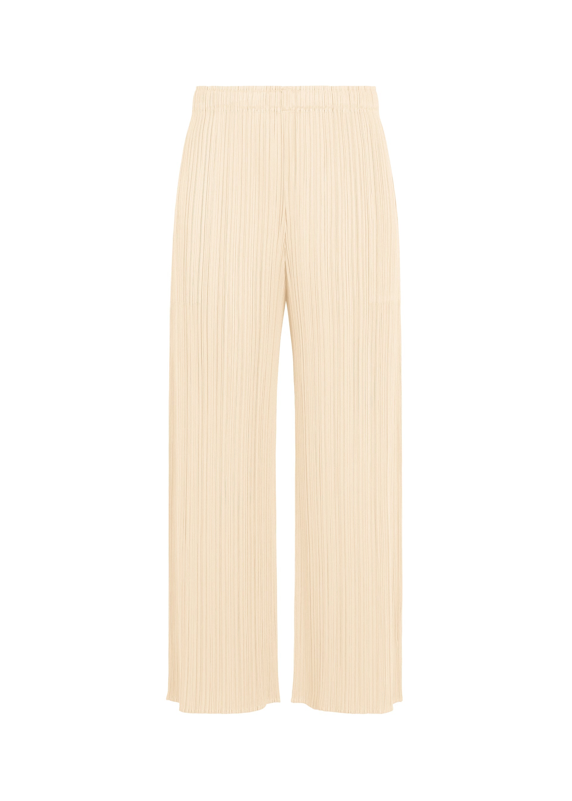 A product shot of the PLEATS PLEASE ISSEY MIYAKE MONTHLY COLORS : AUGUST pants in off white.