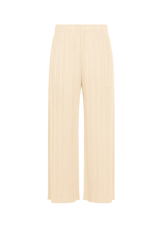 A product shot of the PLEATS PLEASE ISSEY MIYAKE MONTHLY COLORS : AUGUST pants in off white.