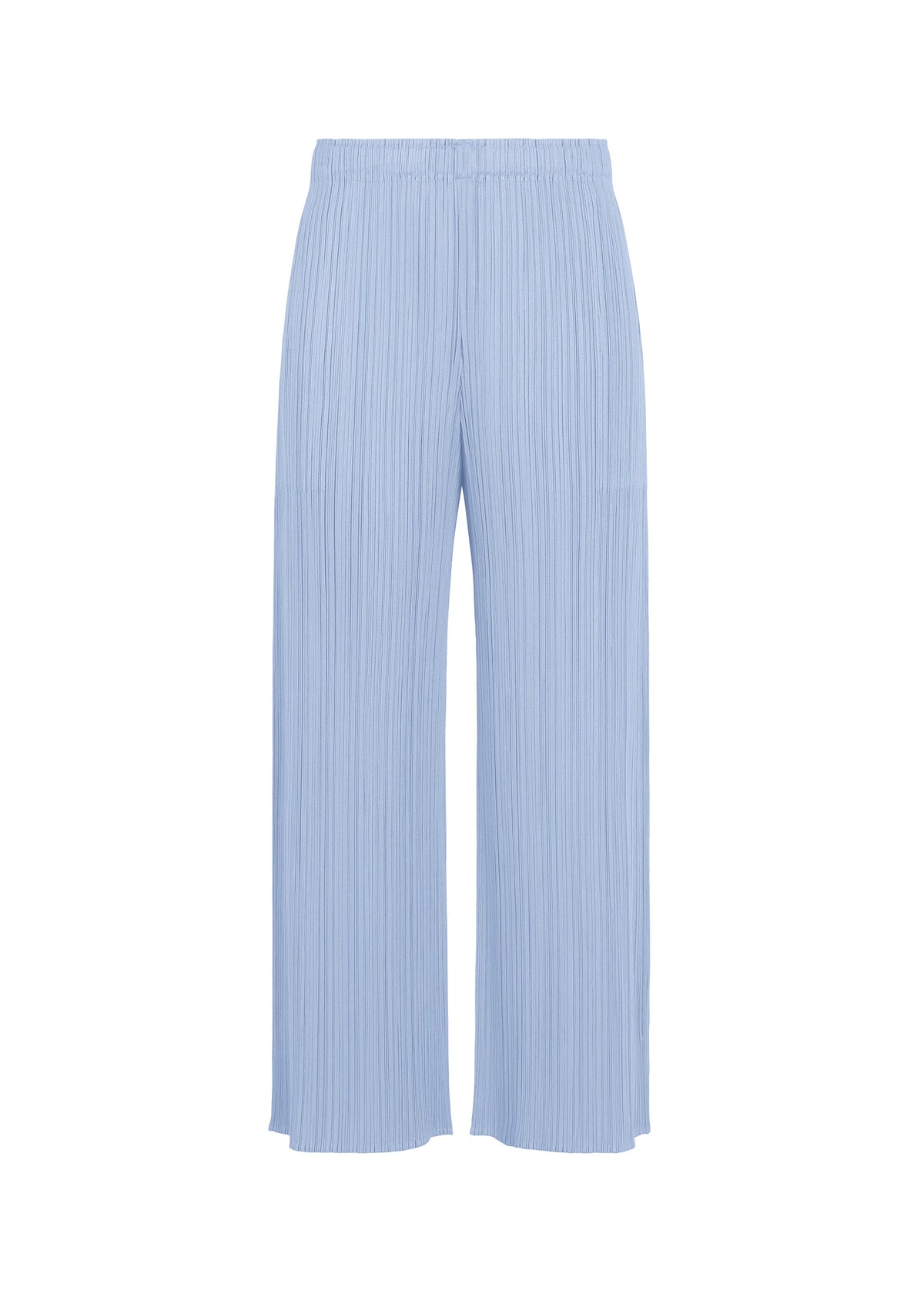 A product shot of the PLEATS PLEASE ISSEY MIYAKE MONTHLY COLORS : AUGUST pants in light blue.