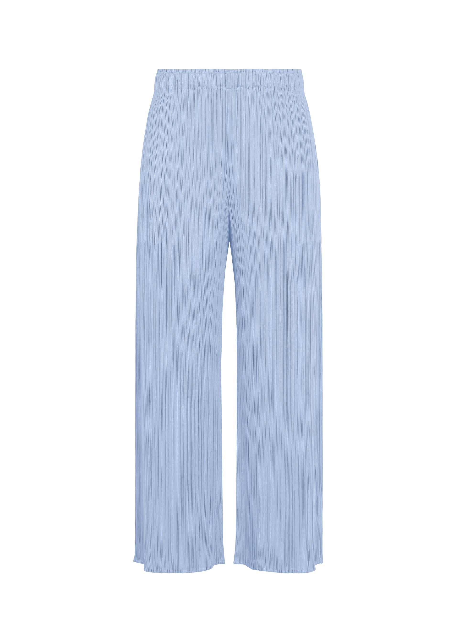 A product shot of the PLEATS PLEASE ISSEY MIYAKE MONTHLY COLORS : AUGUST pants in light blue.