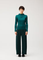 A model wears the PLEATS PLEASE ISSEY MIYAKE MONTHLY COLORS : OCTOBER monthly-colors-october-pants-blue-green.