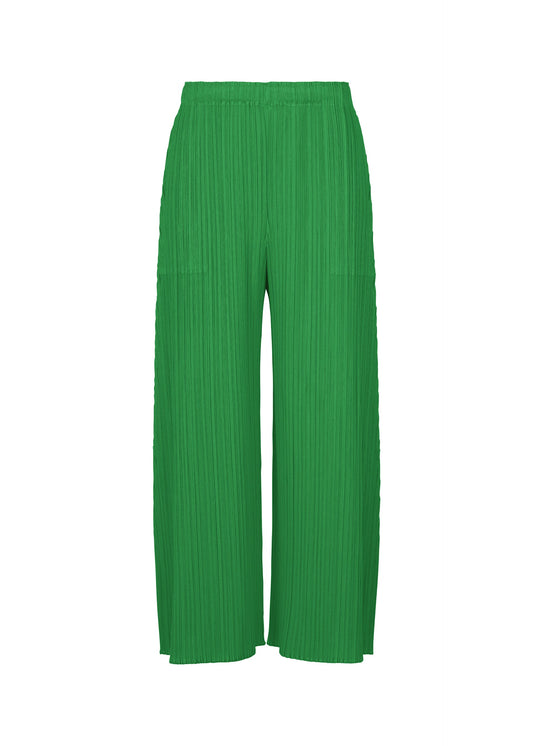 A product shot of the PLEATS PLEASE ISSEY MIYAKE MONTHLY COLORS : OCTOBER trousers in green.