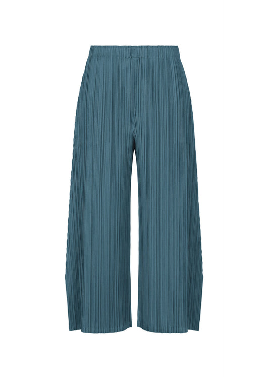 A product shot of the PLEATS PLEASE ISSEY MIYAKE MELLOW PLEATS trousers in cerulean blue.