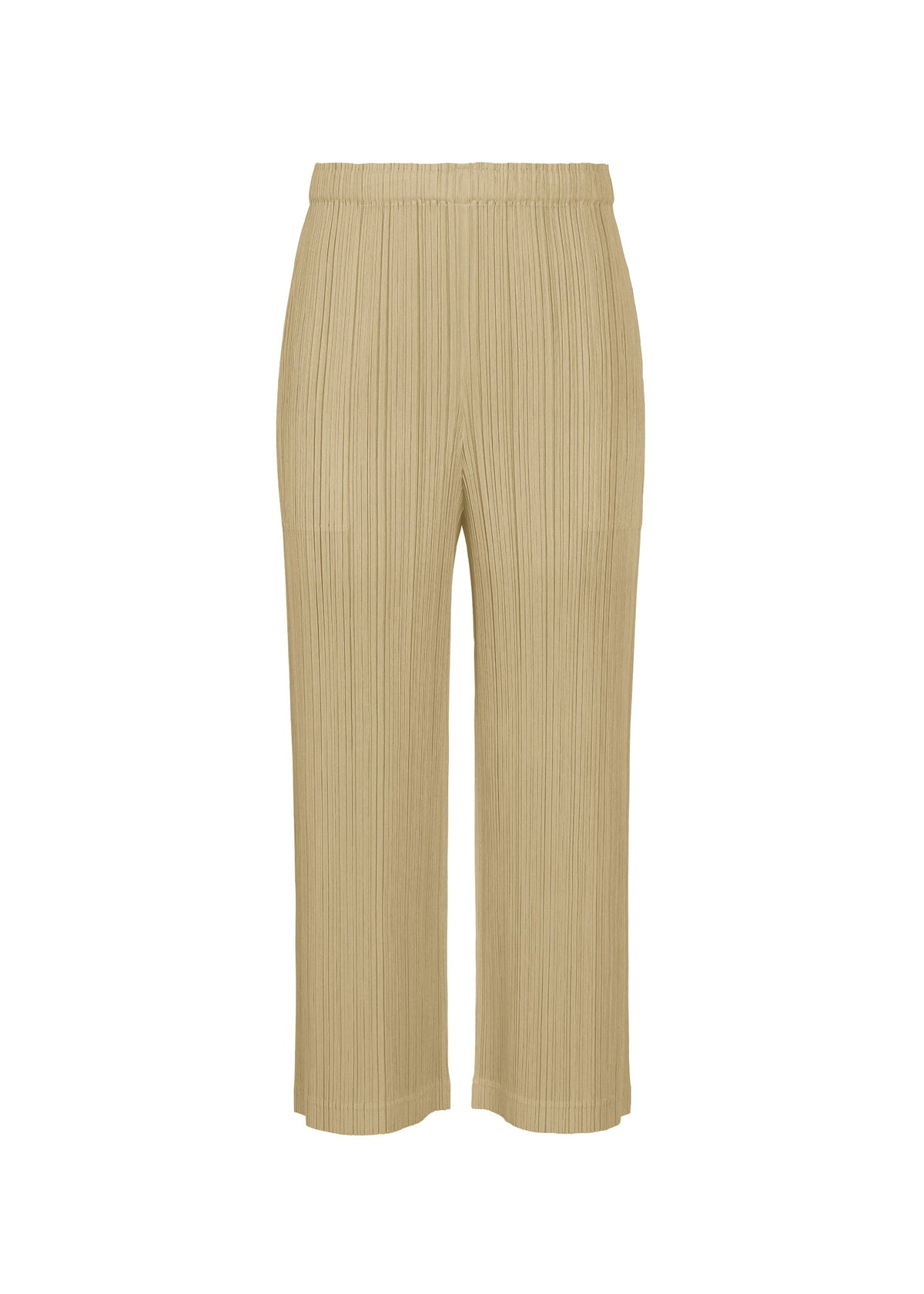 A product shot of the PLEATS PLEASE ISSEY MIYAKE THICKER BOTTOMS 1 pants in sand beige.