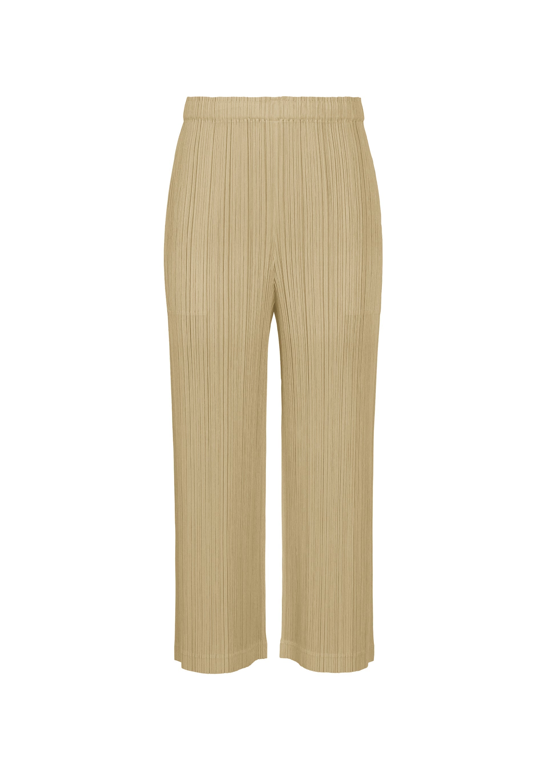 A product shot of the PLEATS PLEASE ISSEY MIYAKE THICKER BOTTOMS 1 pants in sand beige.