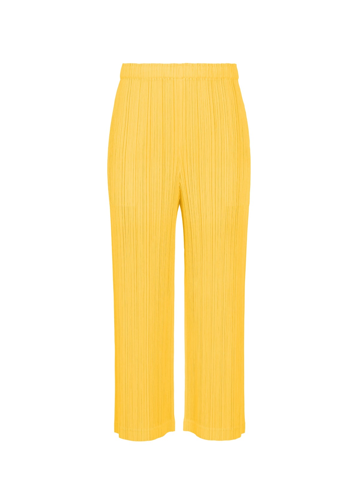 A product shot of the PLEATS PLEASE ISSEY MIYAKE THICKER BOTTOMS 1 pants in yellow.