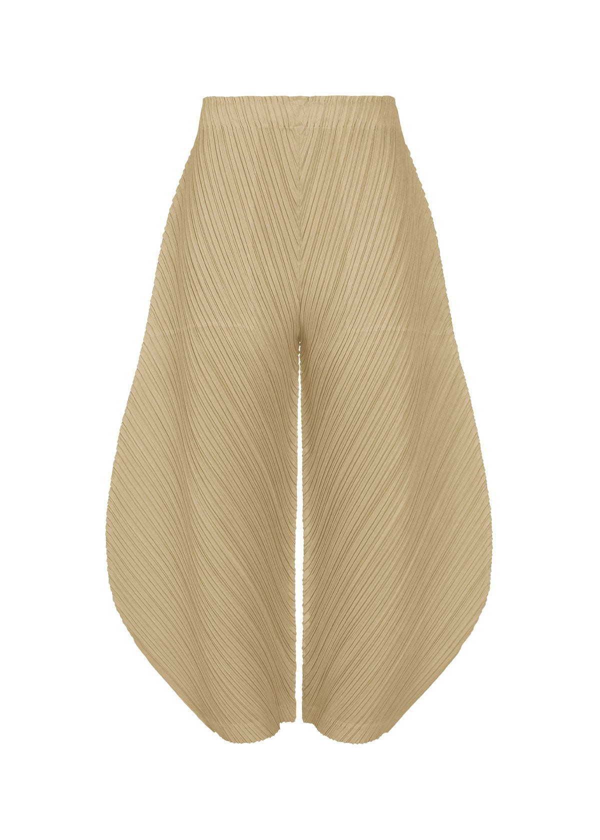 A product shot of the PLEATS PLEASE ISSEY MIYAKE THICKER BOTTOMS 1 trousers in sand beige.