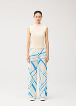 A model wears the PLEATS PLEASE ISSEY MIYAKE FOLD LINE fold-line-trousers-charcoal.