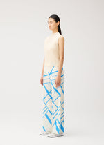 A model wears the PLEATS PLEASE ISSEY MIYAKE FOLD LINE fold-line-trousers-charcoal.