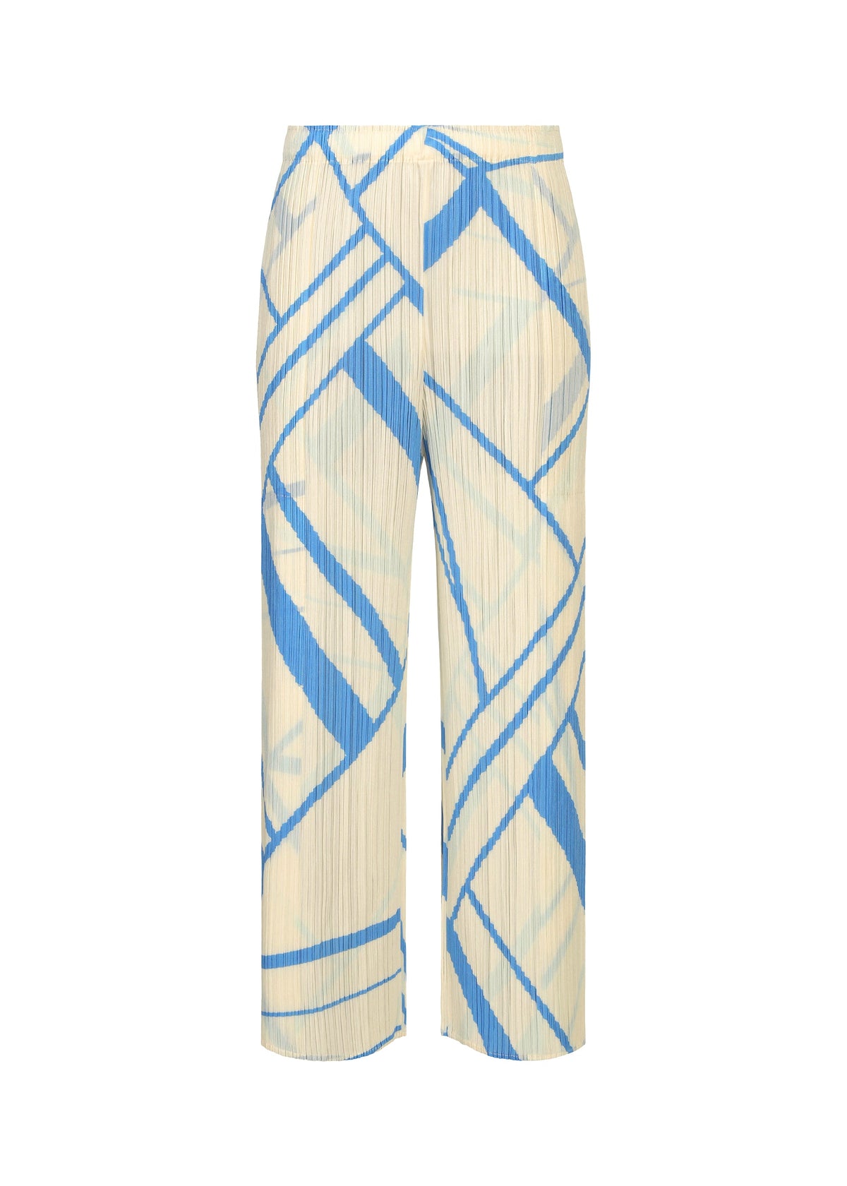 A product shot of the PLEATS PLEASE ISSEY MIYAKE FOLD LINE pants in off white.