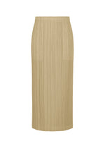 A product shot of the PLEATS PLEASE ISSEY MIYAKE THICKER BOTTOMS 1 skirt in sand beige.