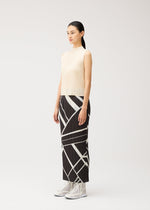 A model wears the PLEATS PLEASE ISSEY MIYAKE FOLD LINE fold-line-skirt-off-white.
