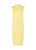 A product shot of the PLEATS PLEASE ISSEY MIYAKE MONTHLY COLORS : JULY dress in pale yellow.