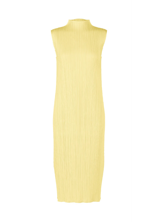 A product shot of the PLEATS PLEASE ISSEY MIYAKE MONTHLY COLORS : JULY dress in pale yellow.
