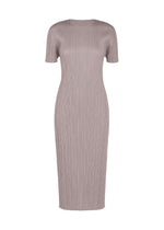 A product shot of the PLEATS PLEASE ISSEY MIYAKE MONTHLY COLORS : AUGUST dress in grayish purple.