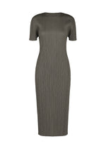 A product shot of the PLEATS PLEASE ISSEY MIYAKE MONTHLY COLORS : AUGUST dress in charcoal.