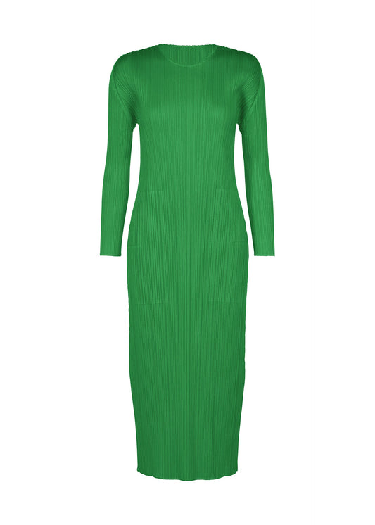 A product shot of the PLEATS PLEASE ISSEY MIYAKE MONTHLY COLORS : OCTOBER dress in green.