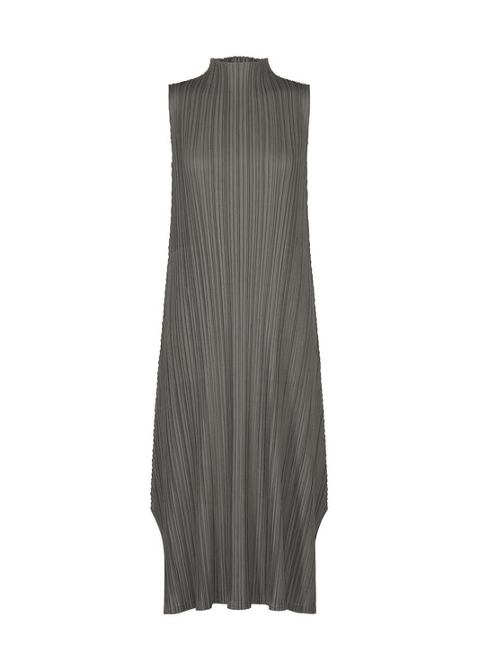A product shot of the PLEATS PLEASE ISSEY MIYAKE MELLOW PLEATS dress in charcoal.