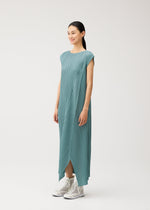 A model wears the PLEATS PLEASE ISSEY MIYAKE FOLD fold-dress-black.