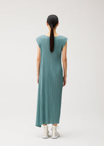A model wears the PLEATS PLEASE ISSEY MIYAKE FOLD fold-dress-black.