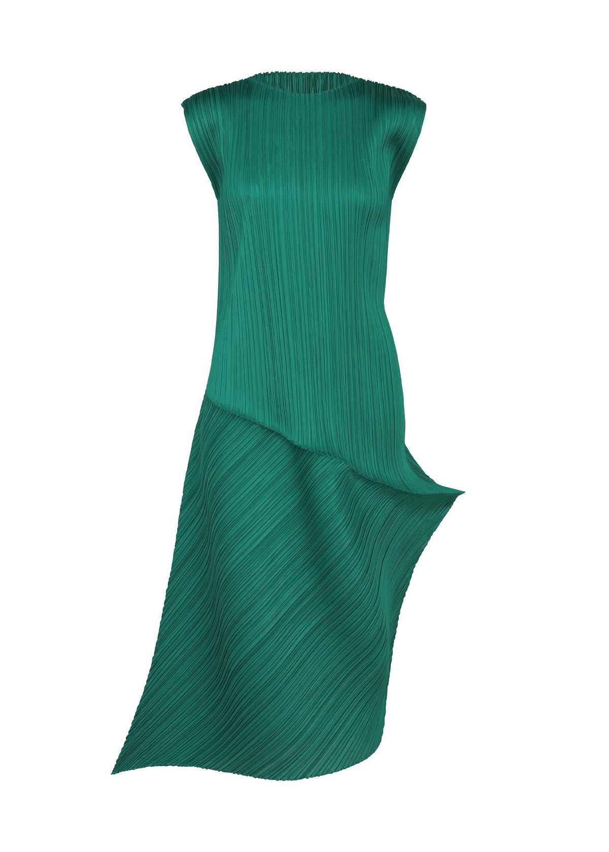 A product shot of the PLEATS PLEASE ISSEY MIYAKE LEAP dress in forest green.