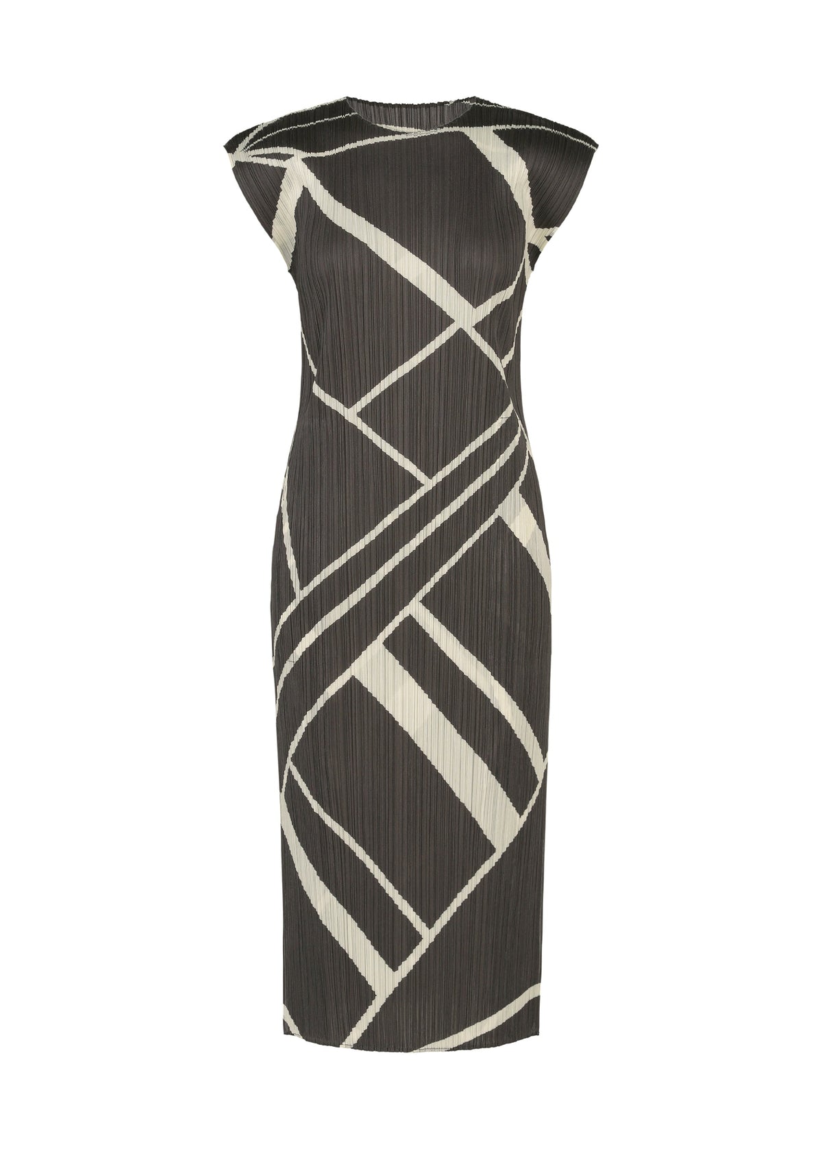 A product shot of the PLEATS PLEASE ISSEY MIYAKE FOLD LINE dress in charcoal.
