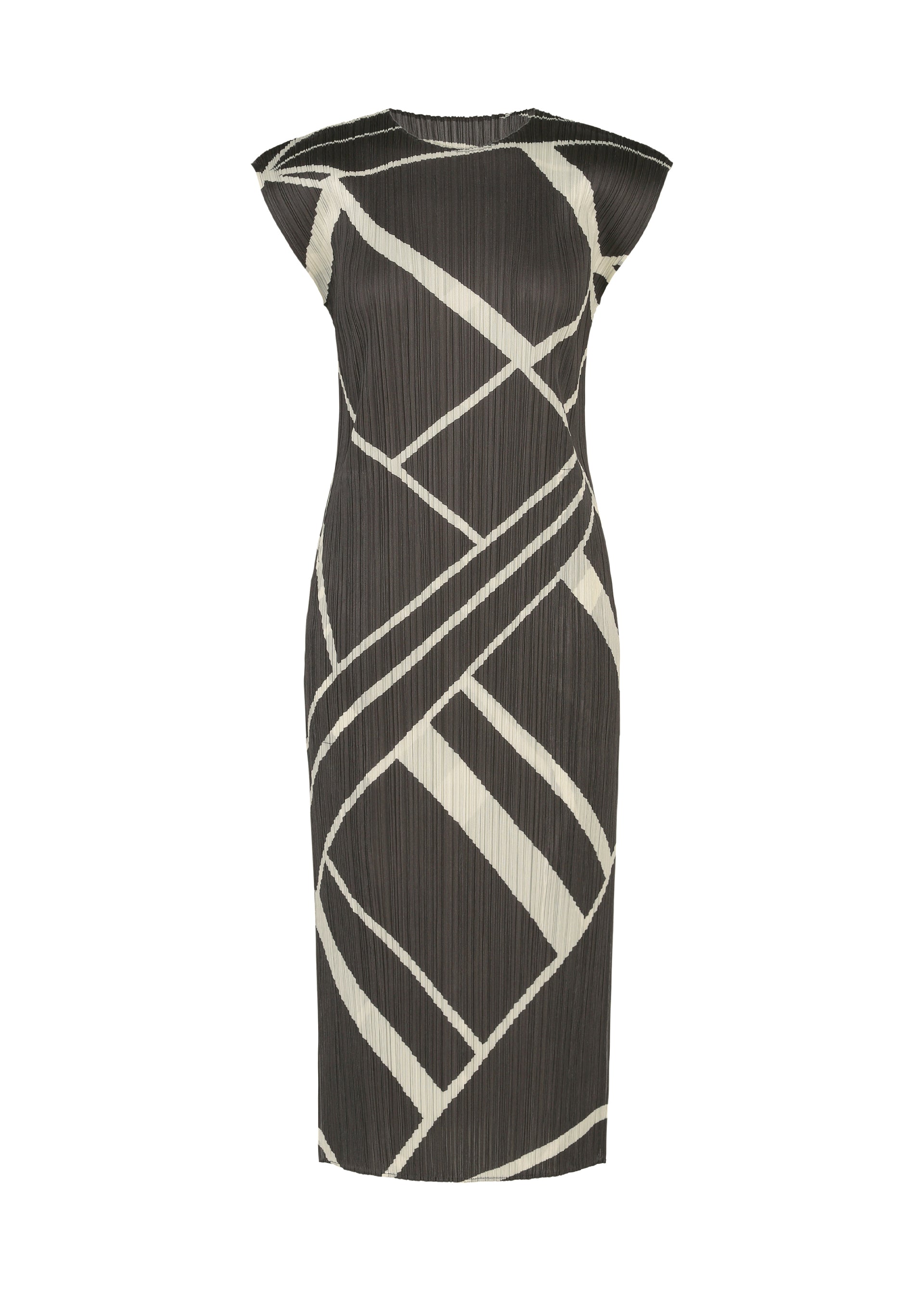 A product shot of the PLEATS PLEASE ISSEY MIYAKE FOLD LINE dress in charcoal.