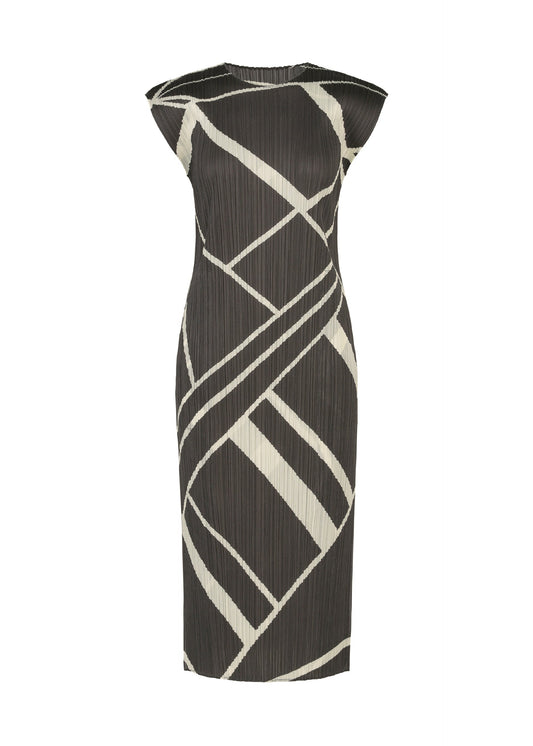 A product shot of the PLEATS PLEASE ISSEY MIYAKE FOLD LINE dress in charcoal.