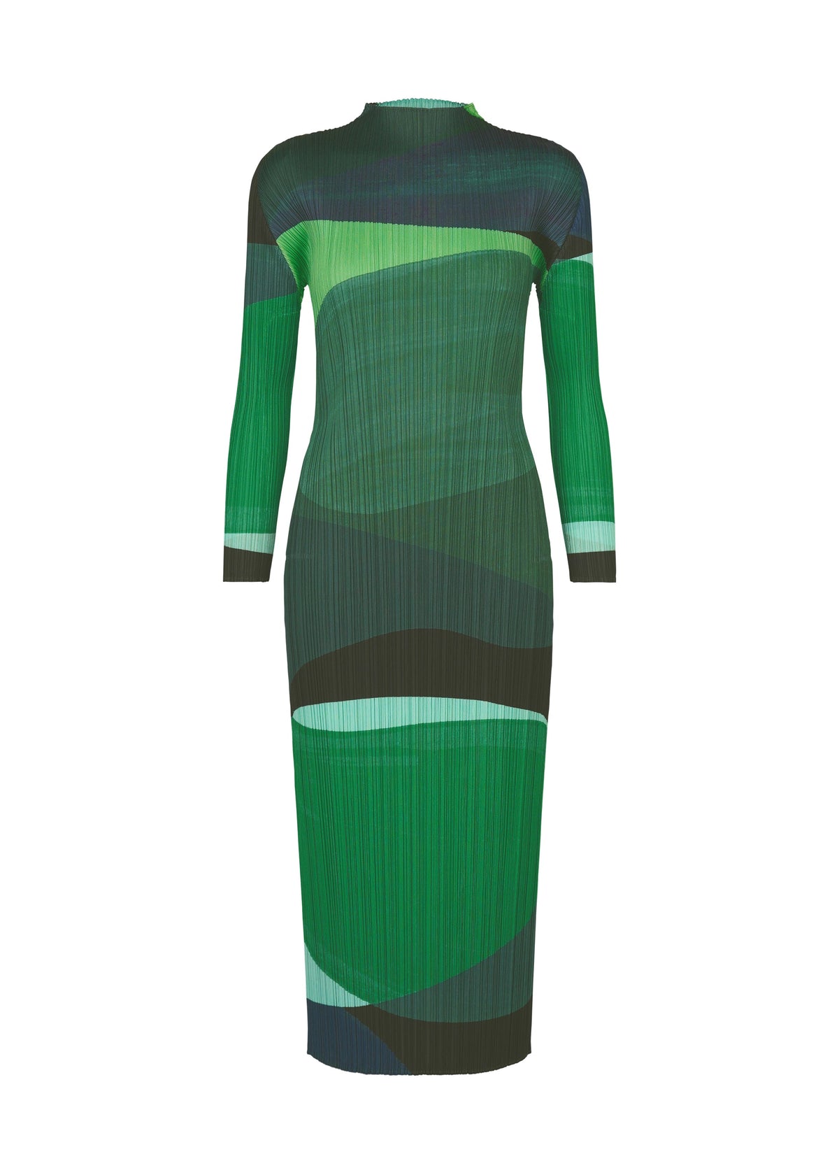A product shot of the PLEATS PLEASE ISSEY MIYAKE ORBIT dress in green.