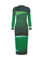 A product shot of the PLEATS PLEASE ISSEY MIYAKE ORBIT dress in green.