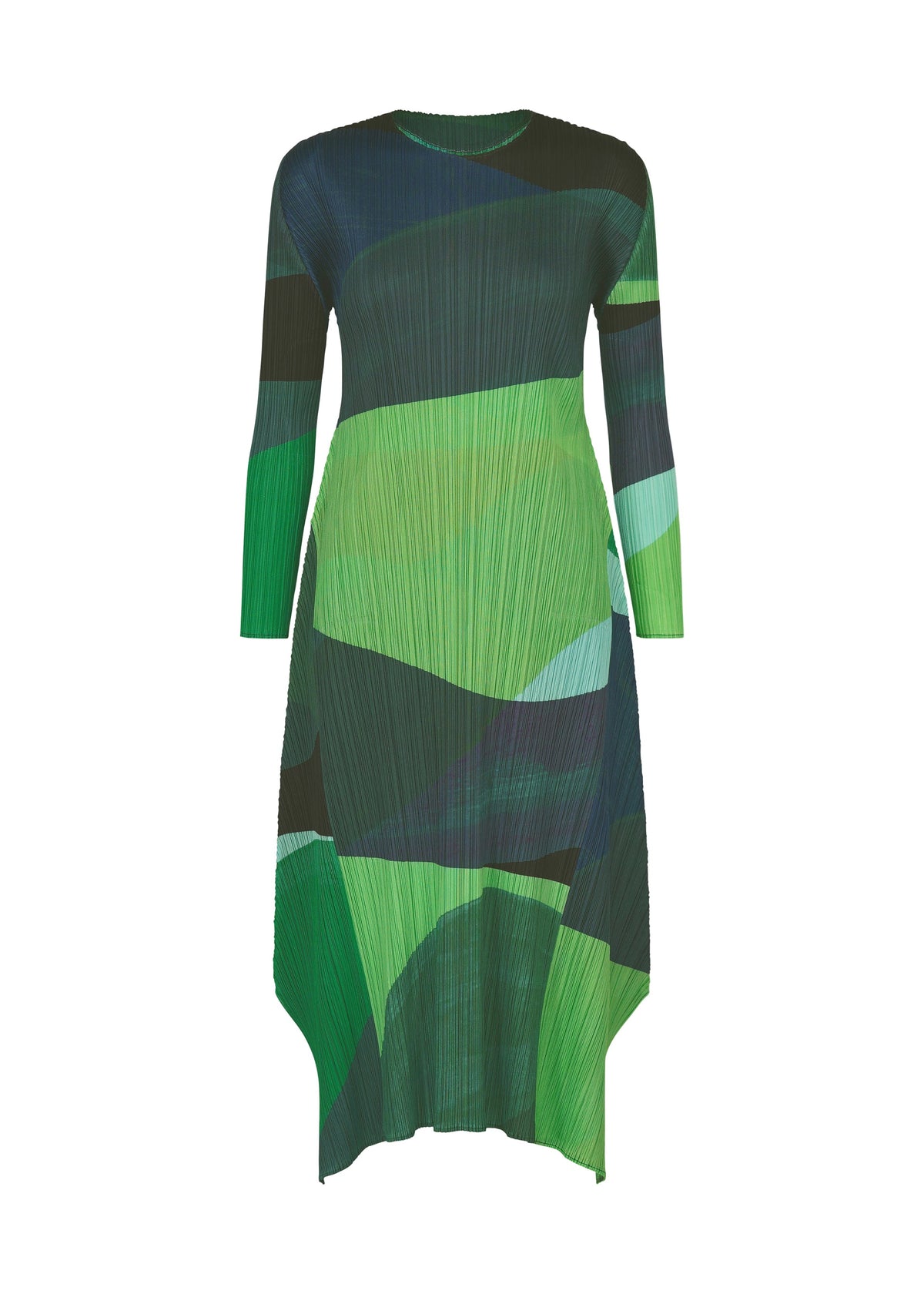 A product shot of the PLEATS PLEASE ISSEY MIYAKE ORBIT dress in green.