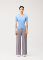 A model wears the PLEATS PLEASE ISSEY MIYAKE MONTHLY COLORS : AUGUST monthly-colors-august-shirt-greyish-purple-1.