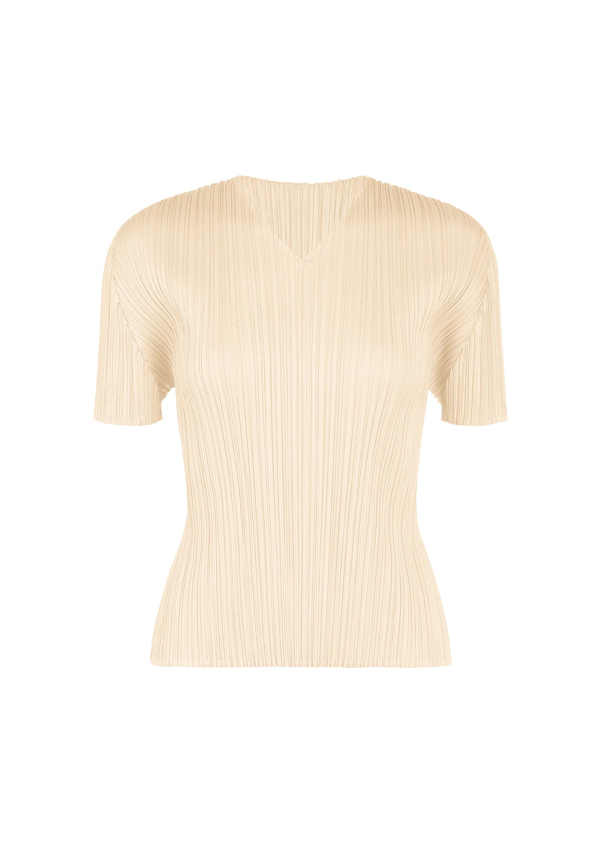 A product shot of the PLEATS PLEASE ISSEY MIYAKE MONTHLY COLORS : AUGUST shirt in off white.