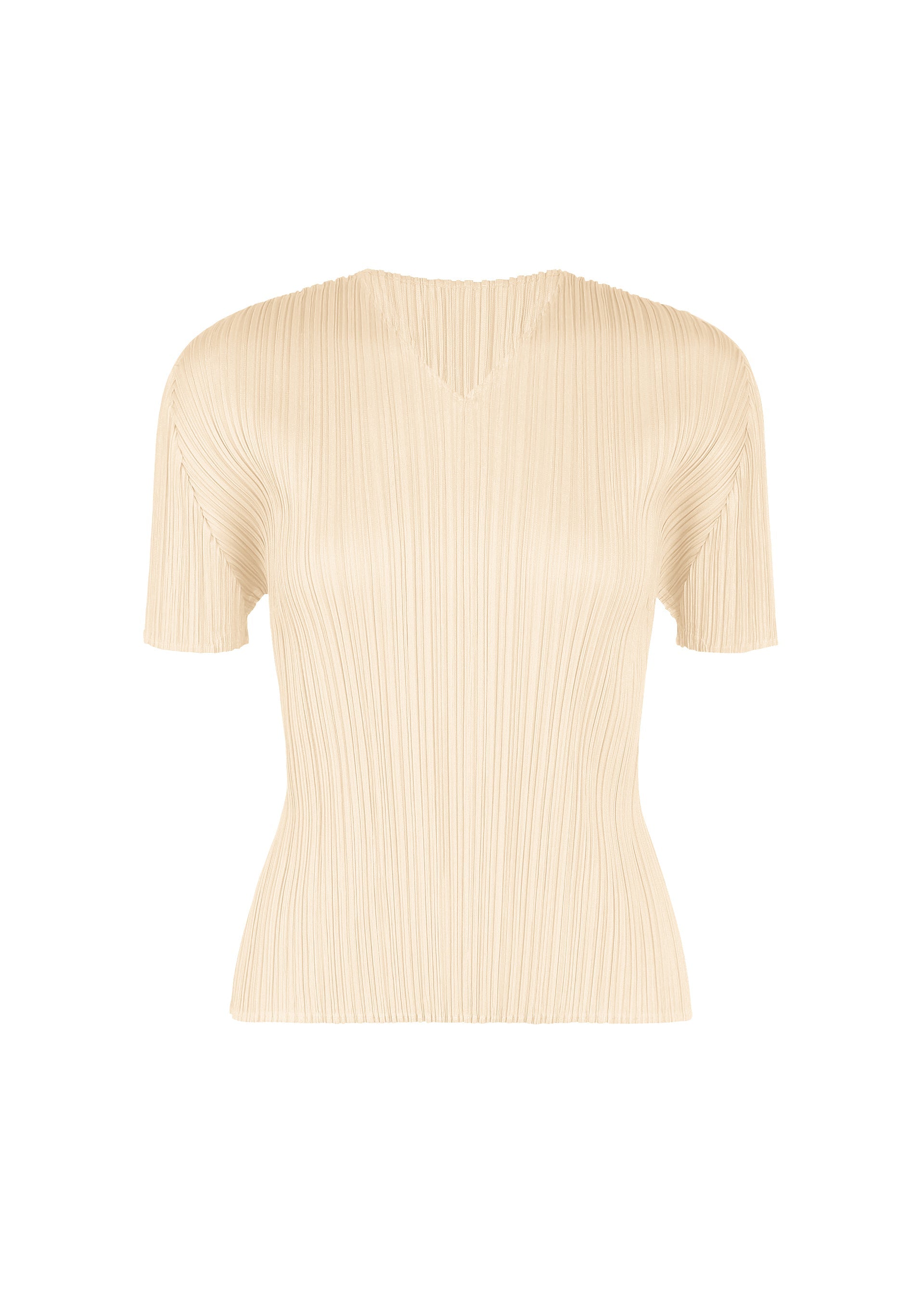 A product shot of the PLEATS PLEASE ISSEY MIYAKE MONTHLY COLORS : AUGUST shirt in off white.